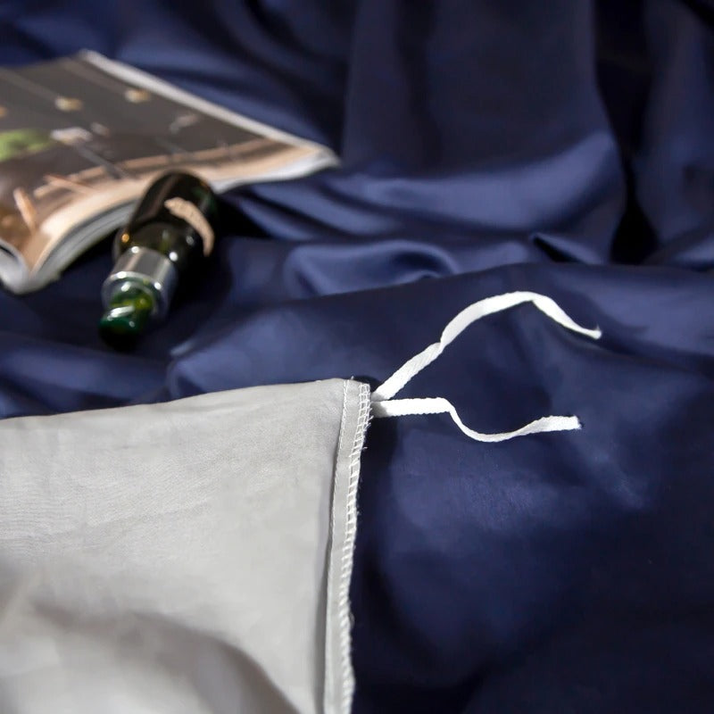 Shemir Royal Blue Silver Reversible Egyptian Cotton Duvet Cover Set Duvet Cover Set - Venetto Design Venettodesign.com