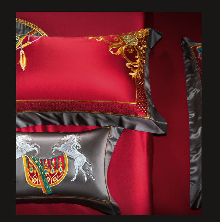 Niki Red Egyptian Cotton Embroidered Duvet Cover Set Duvet Cover Set - Venetto Design Venettodesign.com