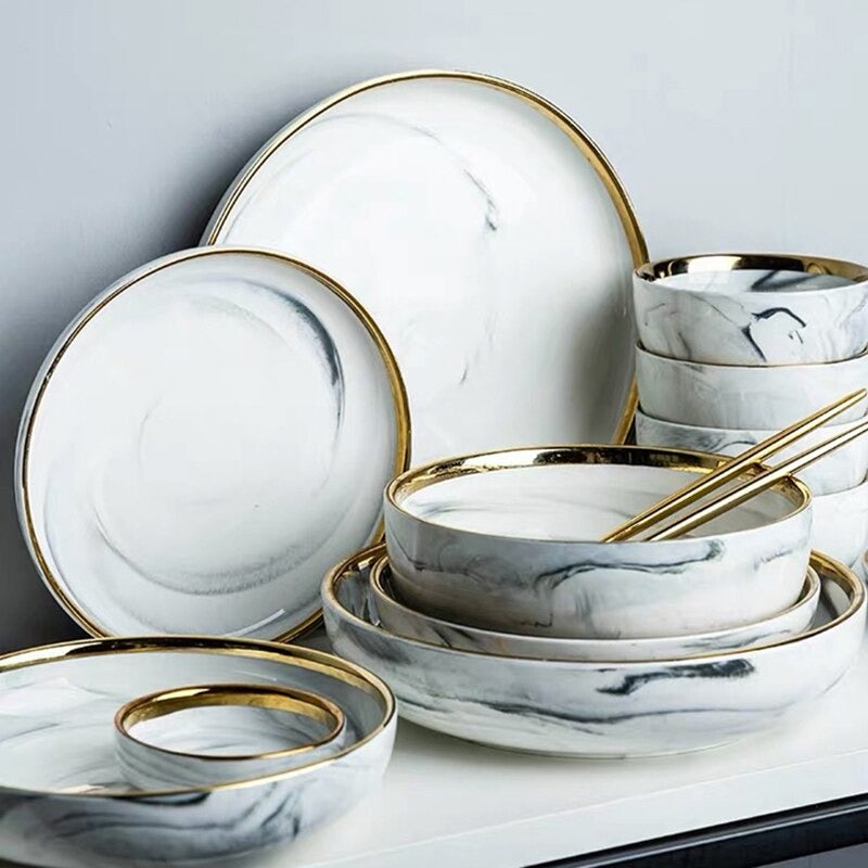 Catalina White Marble Luxury Dinnerware Set Plate - Venetto Design Venettodesign.com