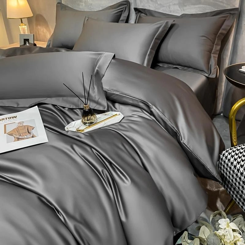 Neo Deep Grey Silky Cotton Duvet Cover Set Duvet Cover Set - Venetto Design Venettodesign.com