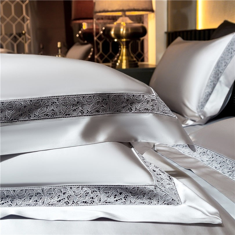 Willa Silver Modern Satin Egyptian Cotton Bedding Set
