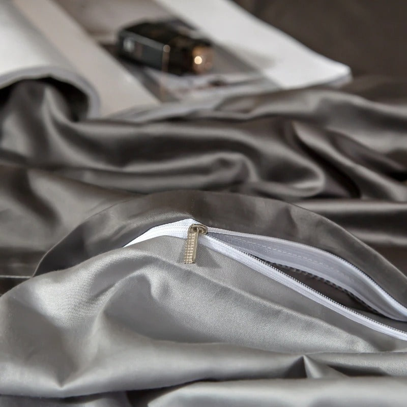 Shemir Grey Silver Reversible Egyptian Cotton Duvet Cover Set Duvet Cover Set - Venetto Design Venettodesign.com