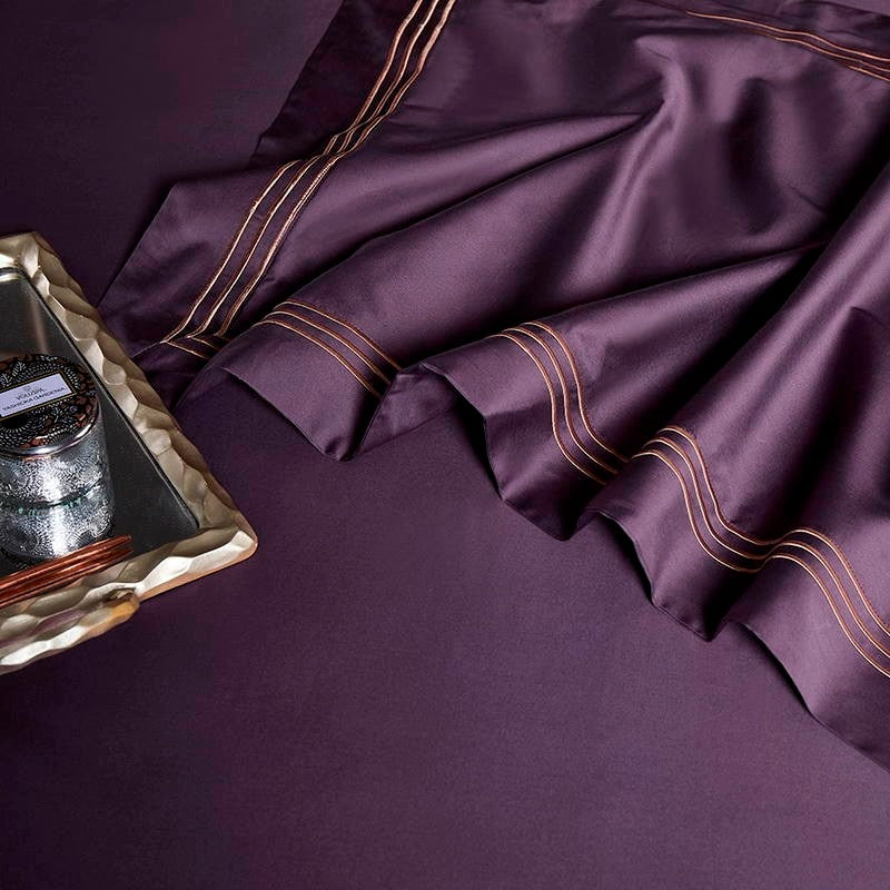 Leila Purple Embroidered Edge Egyptian Cotton Duvet Cover Set Duvet Cover Set - Venetto Design Venettodesign.com