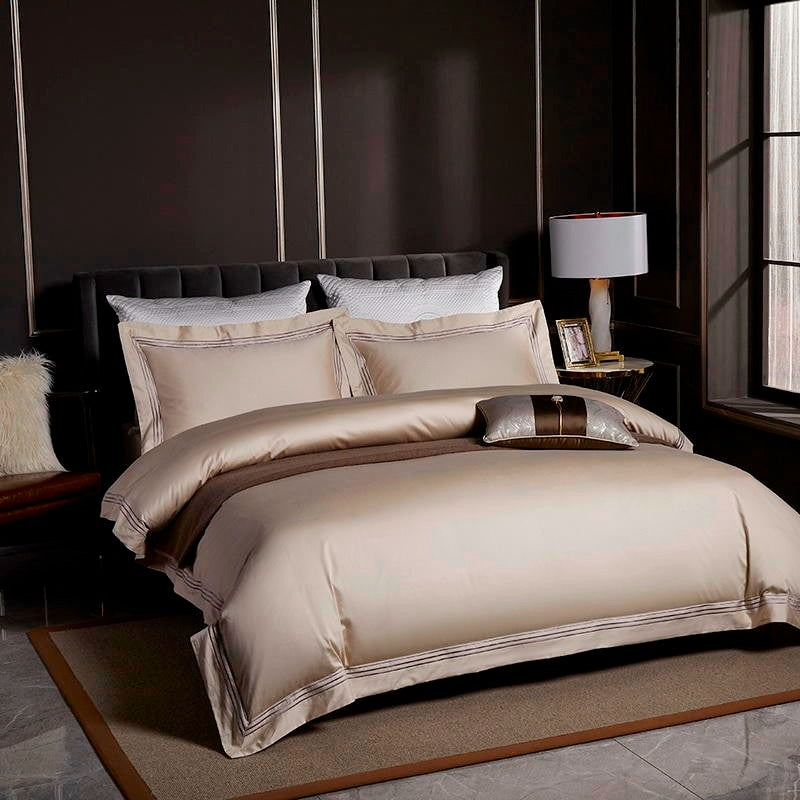 Leila Kilim Beige Embroidered Edge Egyptian Cotton Duvet Cover Set Duvet Cover Set - Venetto Design Venettodesign.com