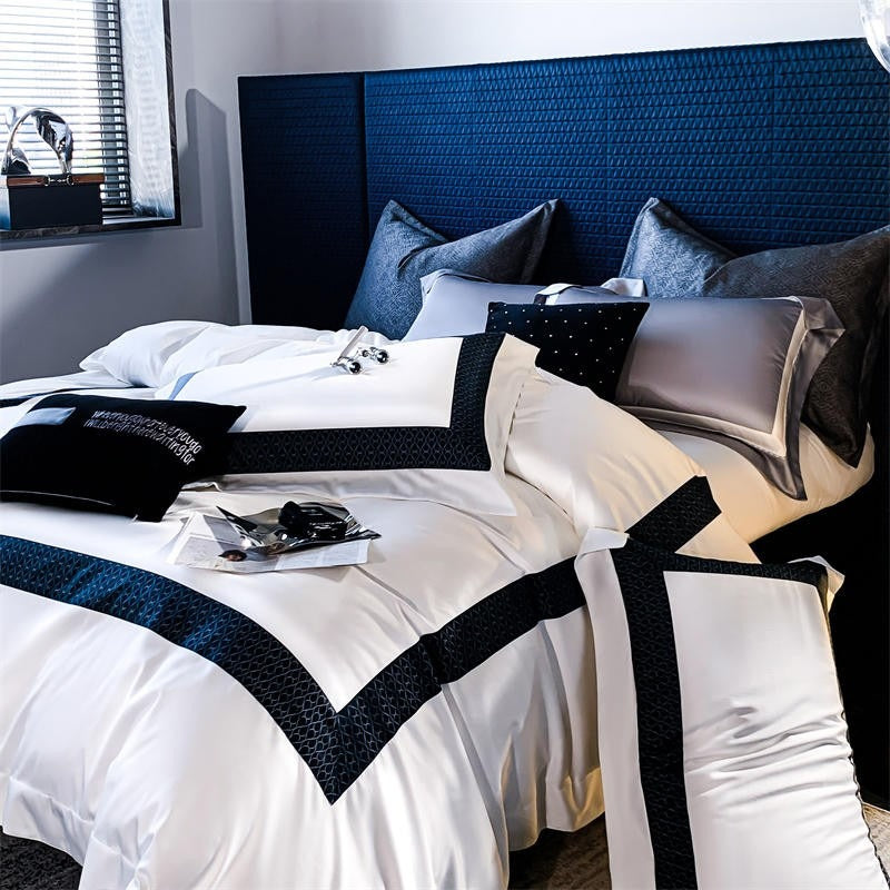 Sablier White Luxury Egyptian Cotton Duvet Cover Set Duvet Cover Set - Venetto Design Venettodesign.com