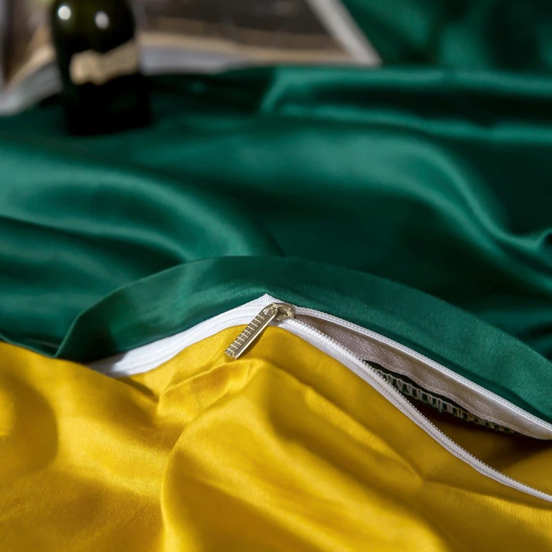 Shemir Emerald Green Gold Reversible Egyptian Cotton Duvet Cover Set Duvet Cover Set - Venetto Design Venettodesign.com