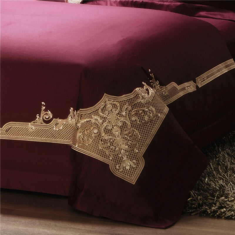 Cleopatra Puce Red Luxury Egyptian Cotton Duvet Cover Set Duvet Cover Set - Venetto Design Venettodesign.com