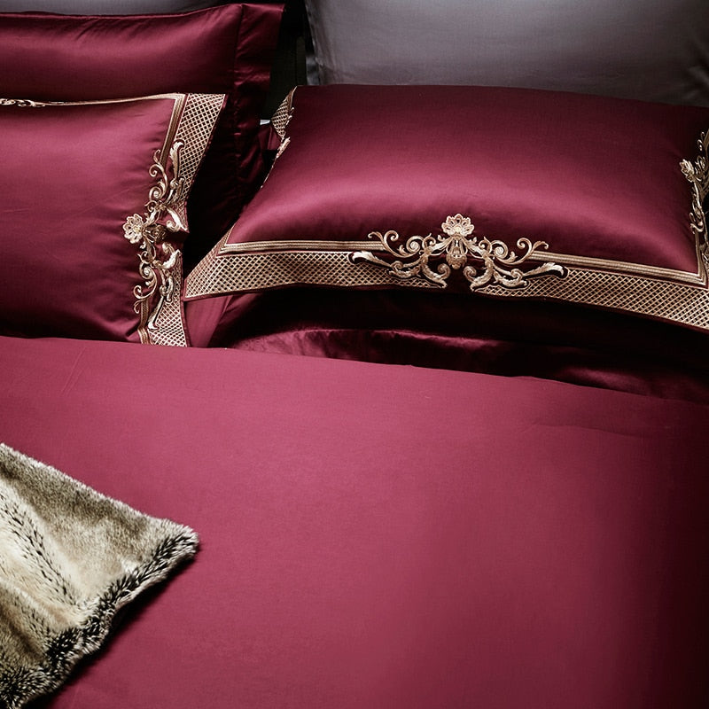 Cleopatra Puce Red Luxury Egyptian Cotton Duvet Cover Set Duvet Cover Set - Venetto Design Venettodesign.com
