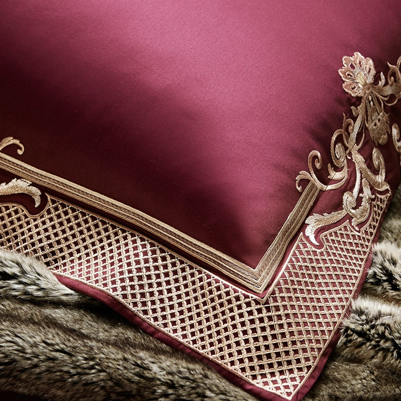 Cleopatra Puce Red Luxury Egyptian Cotton Duvet Cover Set Duvet Cover Set - Venetto Design Venettodesign.com