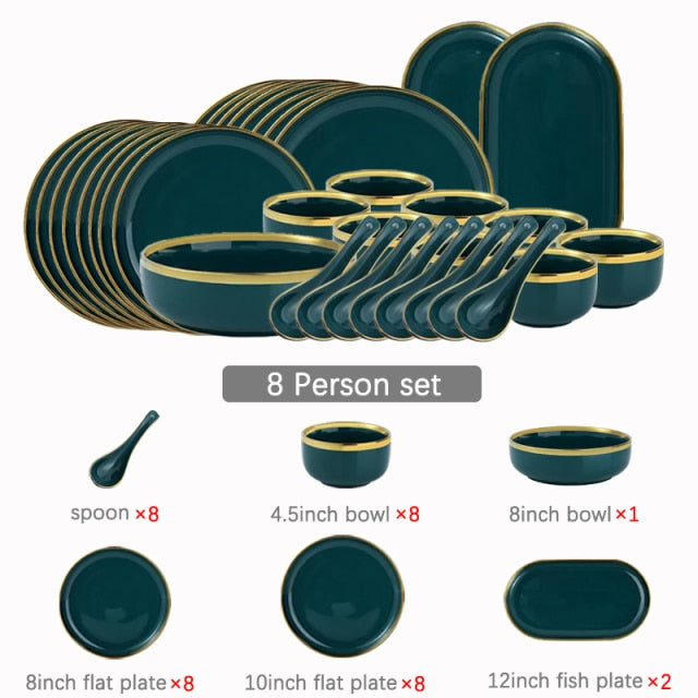 Verde Emerald Green Luxury Dinnerware Set Plate - Venetto Design 8 Person Set Venettodesign.com