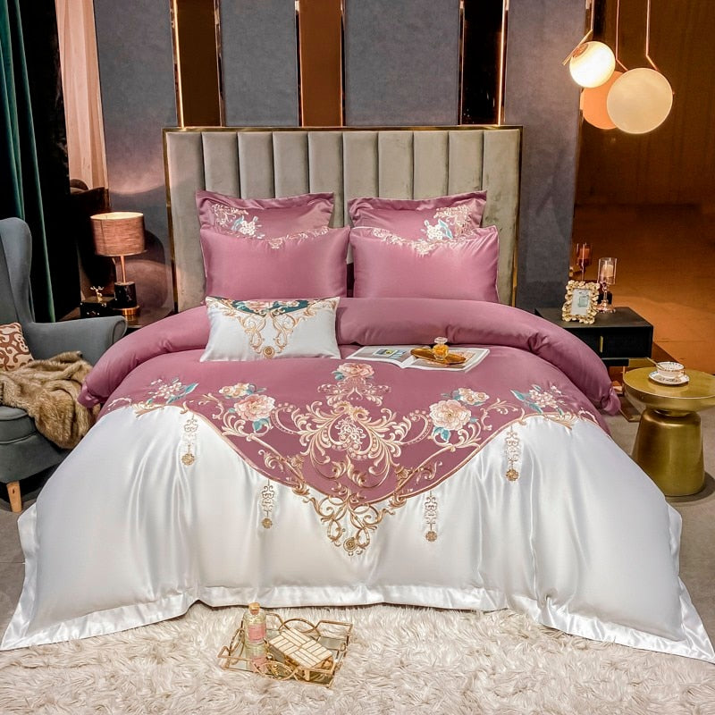 Domitia Berry Embroidery Egyptian Cotton Duvet Cover Set Duvet Cover Set - Venetto Design Queen - 4 Pieces / Fitted Sheet Venettodesign.com