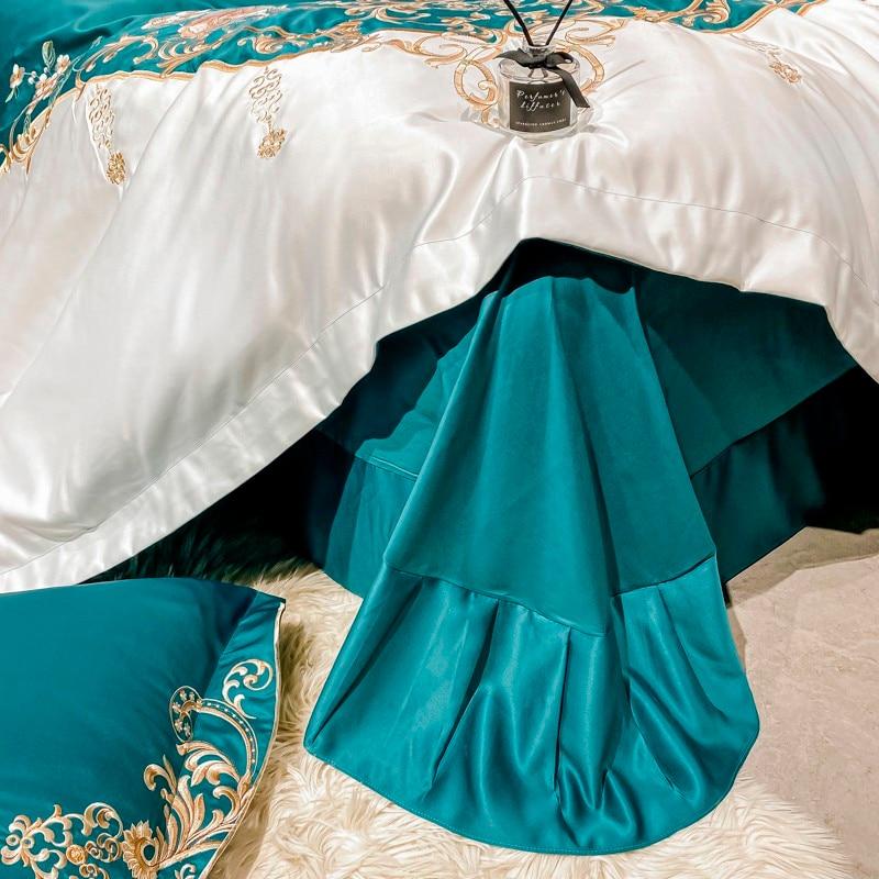 Domitia Turquoise Embroidery Egyptian Cotton Duvet Cover Set Duvet Cover Set - Venetto Design Venettodesign.com
