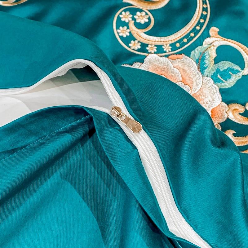 Domitia Turquoise Embroidery Egyptian Cotton Duvet Cover Set Duvet Cover Set - Venetto Design Venettodesign.com