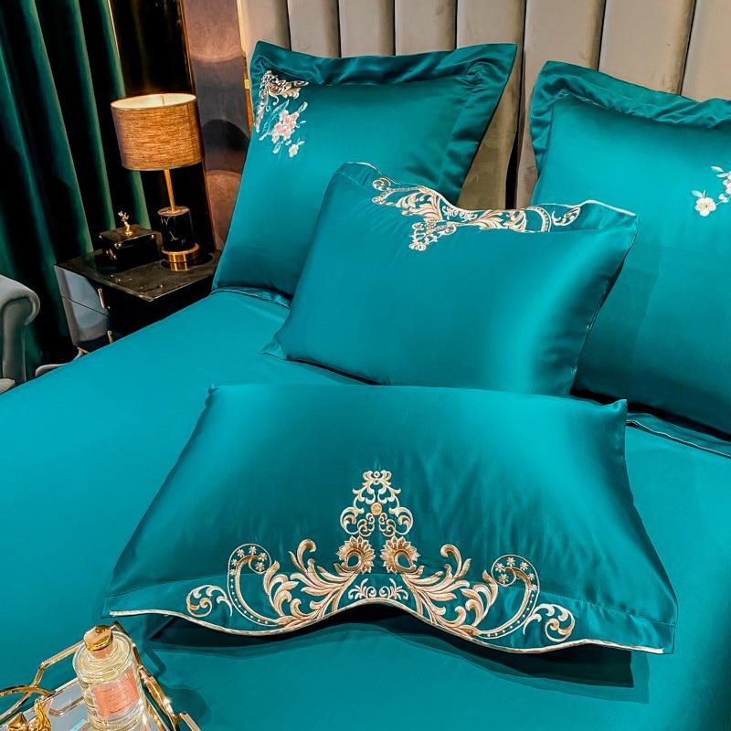 Domitia Turquoise Embroidery Egyptian Cotton Duvet Cover Set Duvet Cover Set - Venetto Design Venettodesign.com