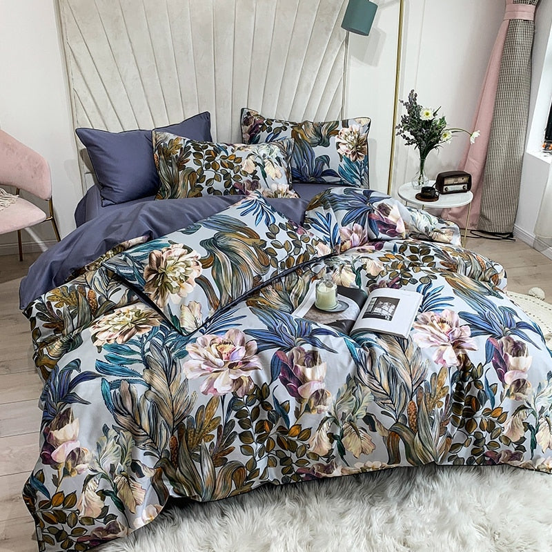 Arjoma Leaf Floral Egyptian Cotton Duvet Cover Set Duvet Cover Set - Venetto Design Venettodesign.com