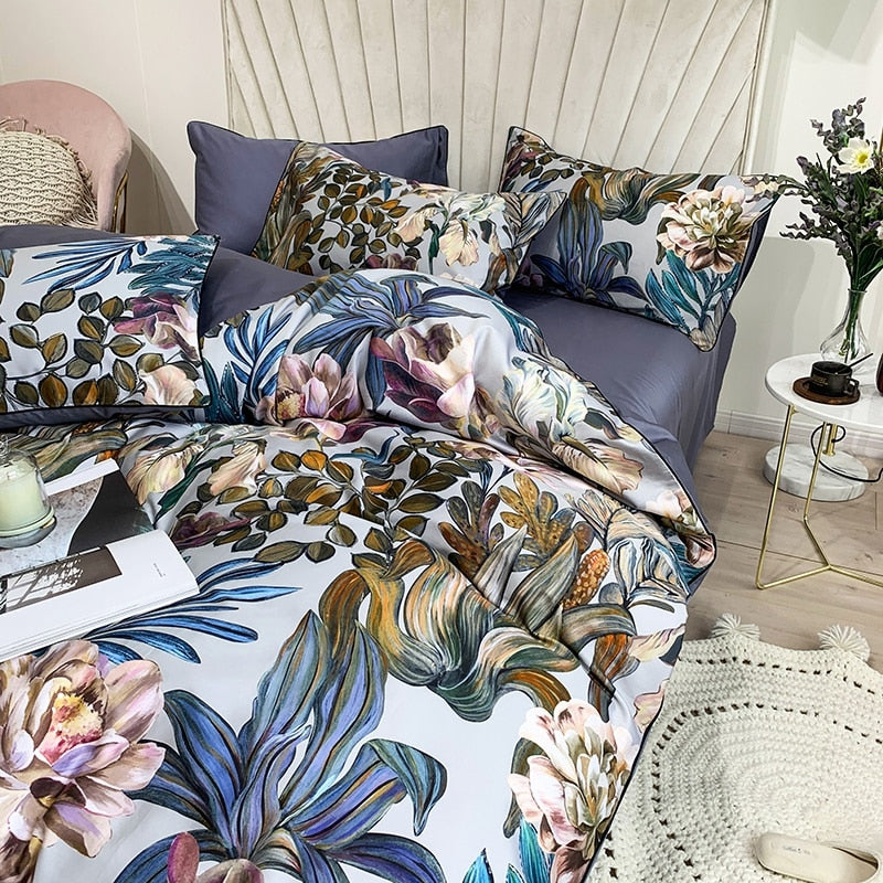 Arjoma Leaf Floral Egyptian Cotton Duvet Cover Set Duvet Cover Set - Venetto Design Venettodesign.com