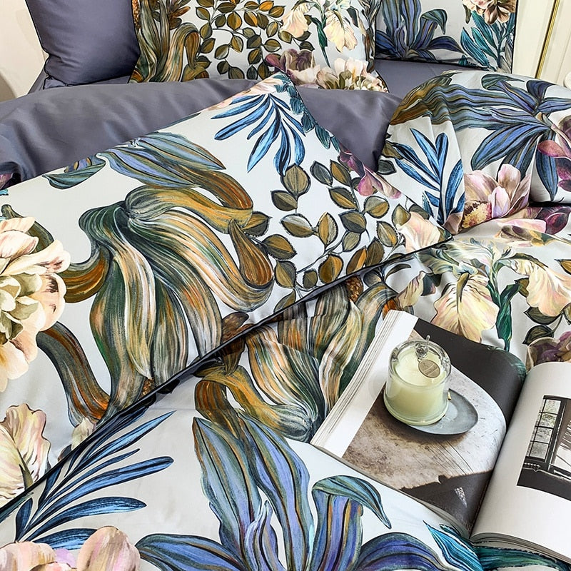 Arjoma Leaf Floral Egyptian Cotton Duvet Cover Set Duvet Cover Set - Venetto Design Venettodesign.com