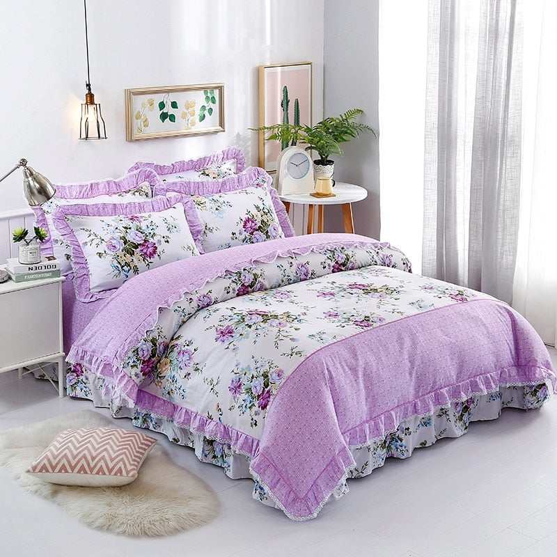 Veronica Lilac Contrasting Floral Printed Egyptian Cotton Duvet Cover Set Duvet Cover Set - Venetto Design Venettodesign.com