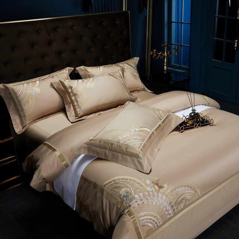 Mia Art Deco Embroidered Border Egyptian Cotton Duvet Cover Set Duvet Cover Set - Venetto Design Venettodesign.com