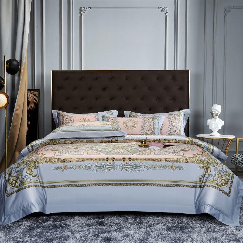 Audrey Art Deco Printed Silky Egyptian Cotton Duvet Cover Set Duvet Cover Set - Venetto Design Queen / Flat Sheet Venettodesign.com