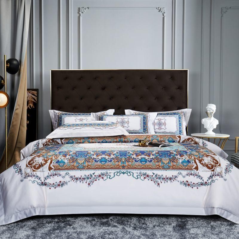 Ava Layered 3D Printed Border Egyptian Cotton Duvet Cover Set Duvet Cover Set - Venetto Design Queen / Flat Sheet Venettodesign.com