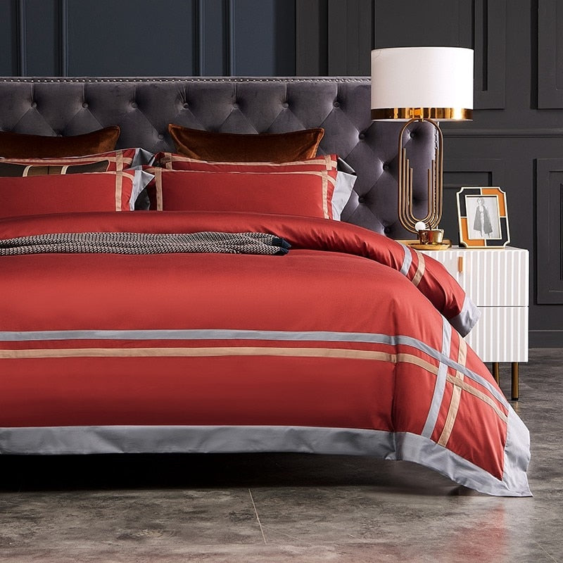 Julija Modern Contrasting Two Stripe Egyptian Cotton Duvet Cover Set Duvet Cover Set - Venetto Design Venettodesign.com