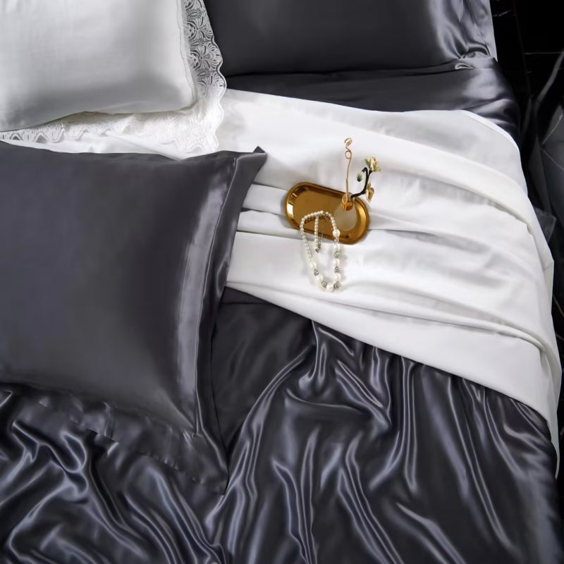 Aristelle Metallic Grey Luxury Pure Mulberry Silk Bedding Set