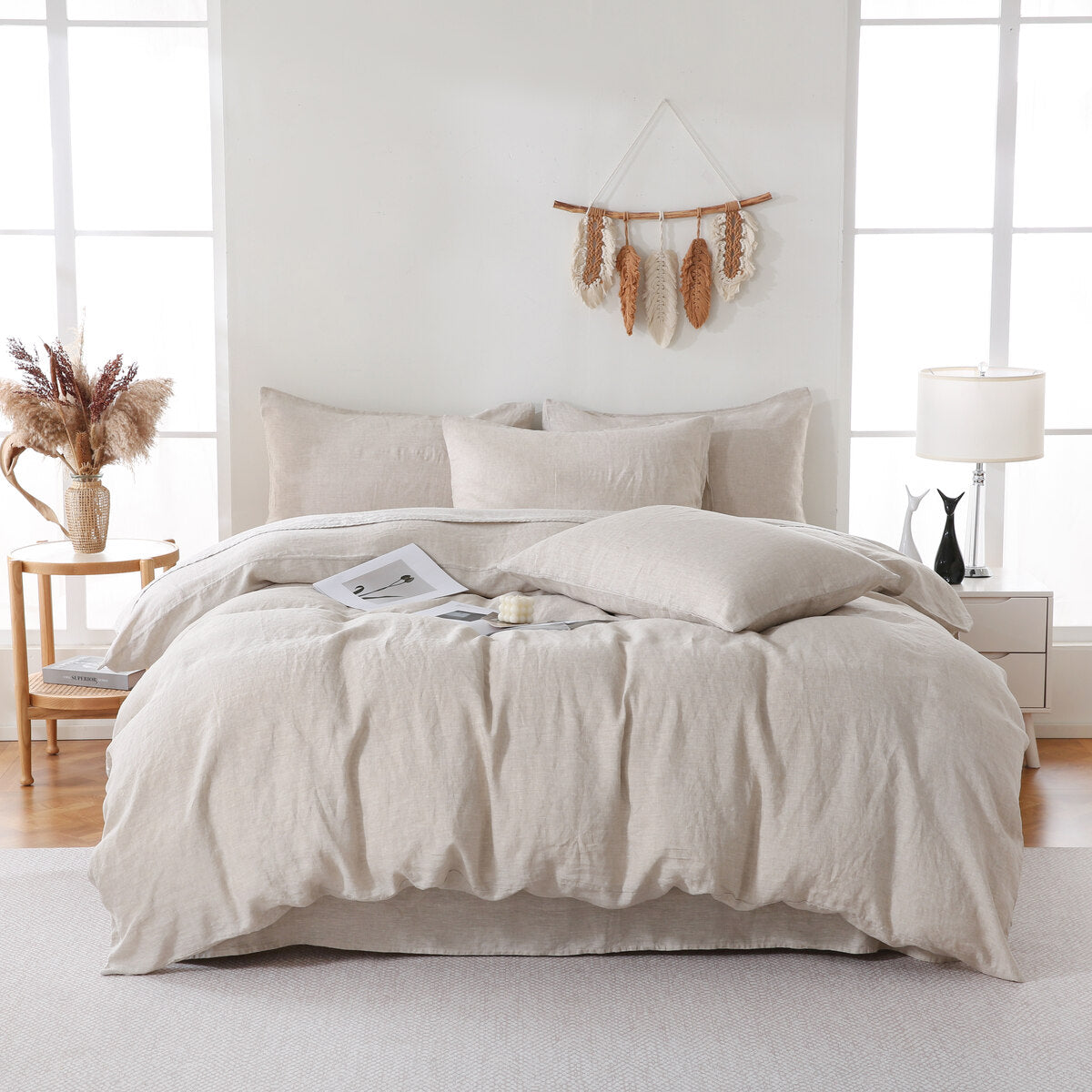 Linova Oatmeal Luxury French Linen Bedding Set