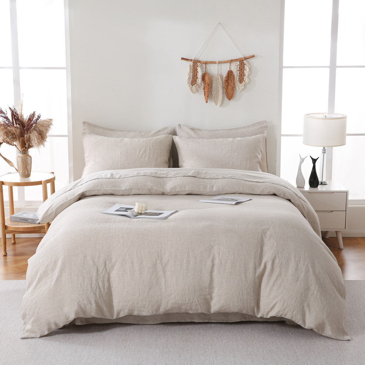 Linova Oatmeal Luxury French Linen Bedding Set