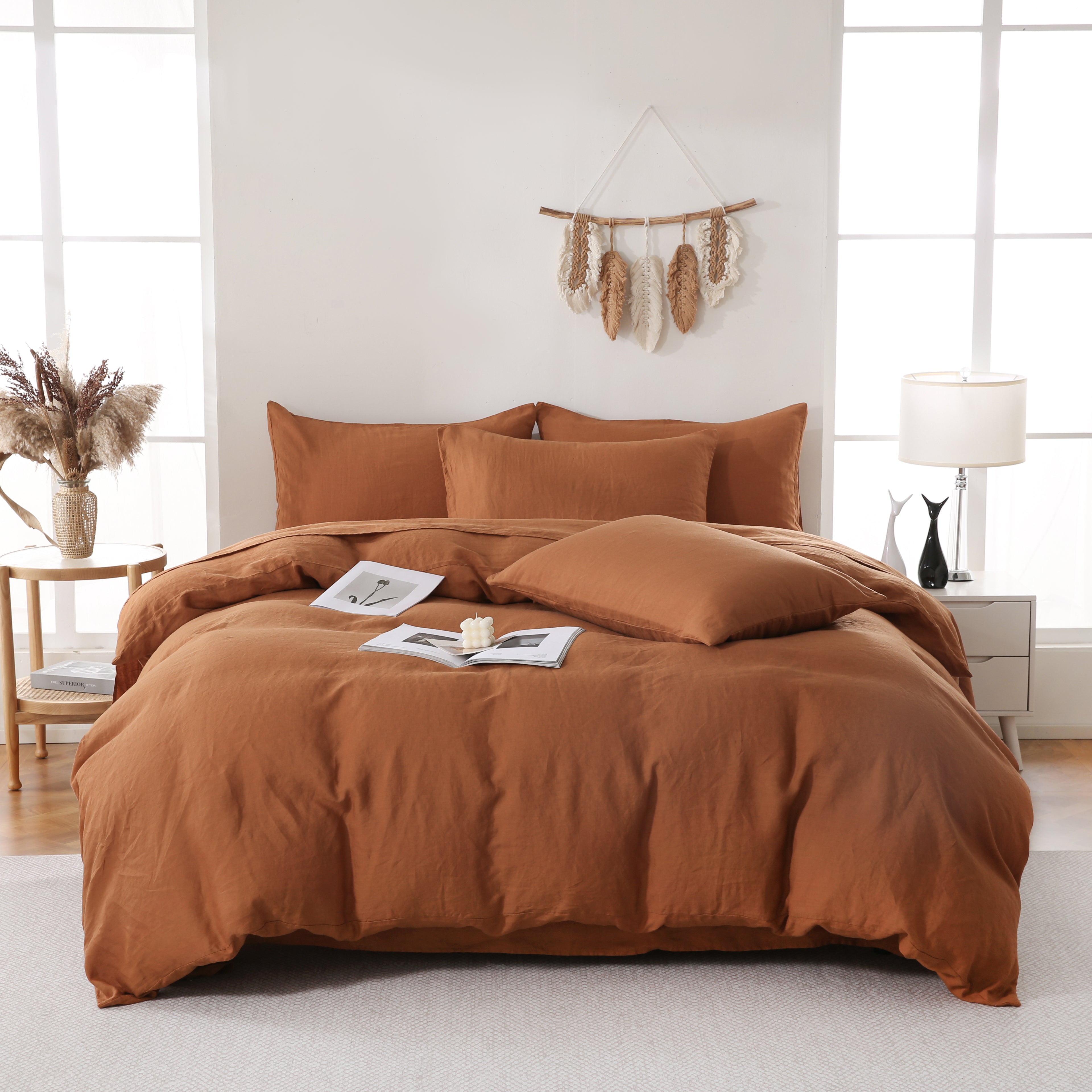 Linova Rust Luxury French Linen Bedding Set