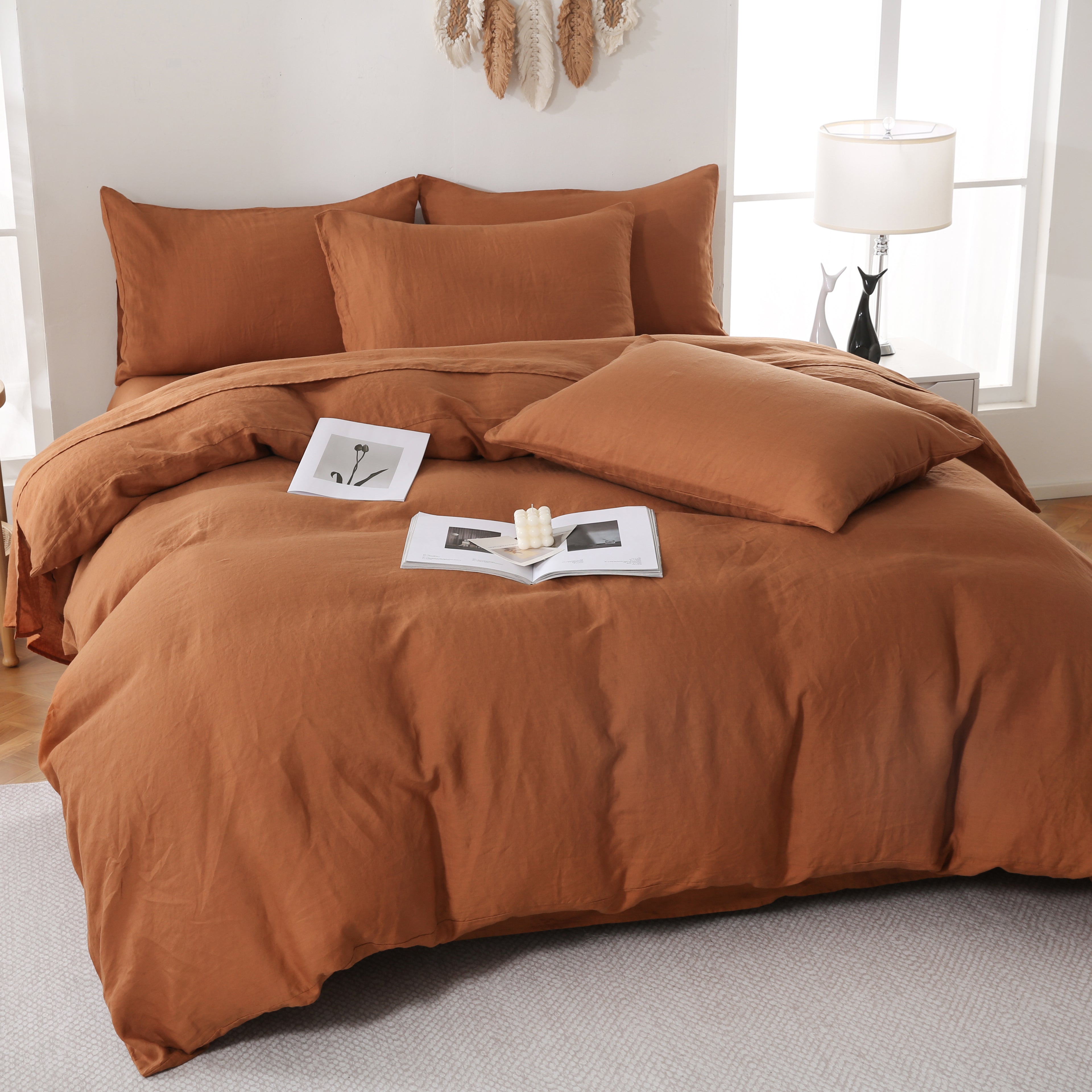 Linova Rust Luxury French Linen Bedding Set