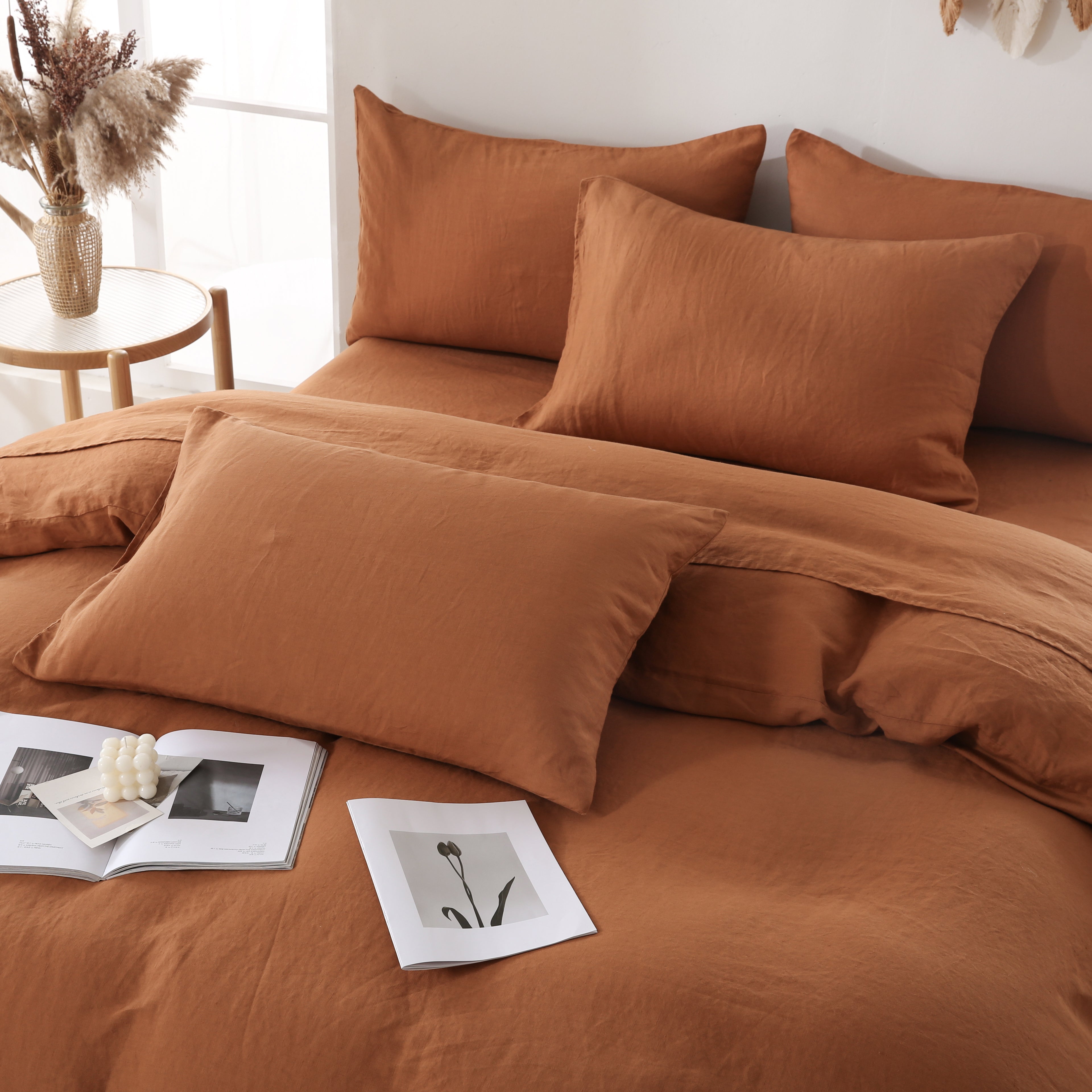 Linova Rust Luxury French Linen Bedding Set