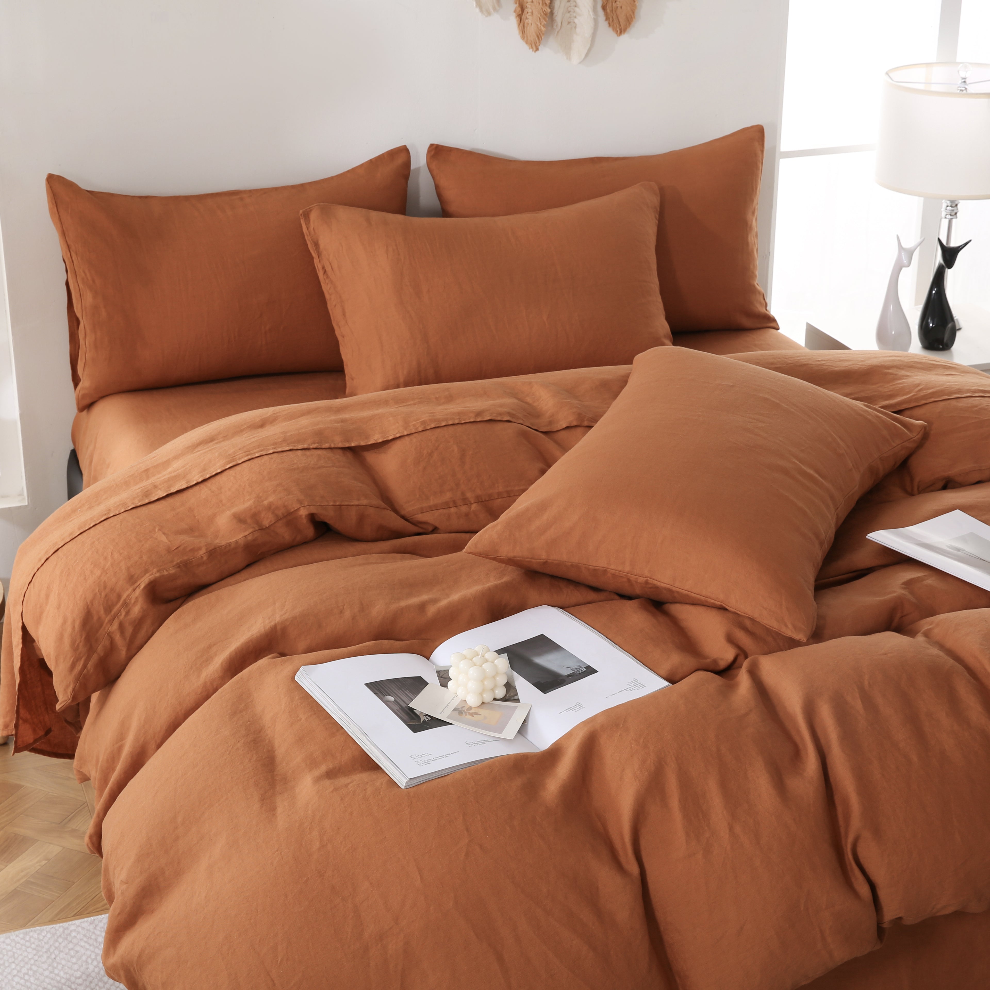 Linova Rust Luxury French Linen Bedding Set