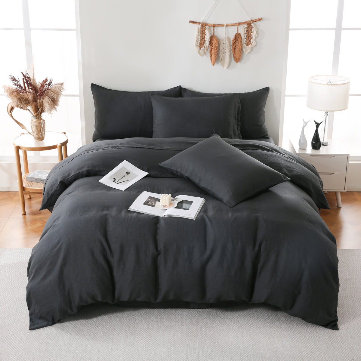 Linova Charcoal Luxury French Linen Bedding Set