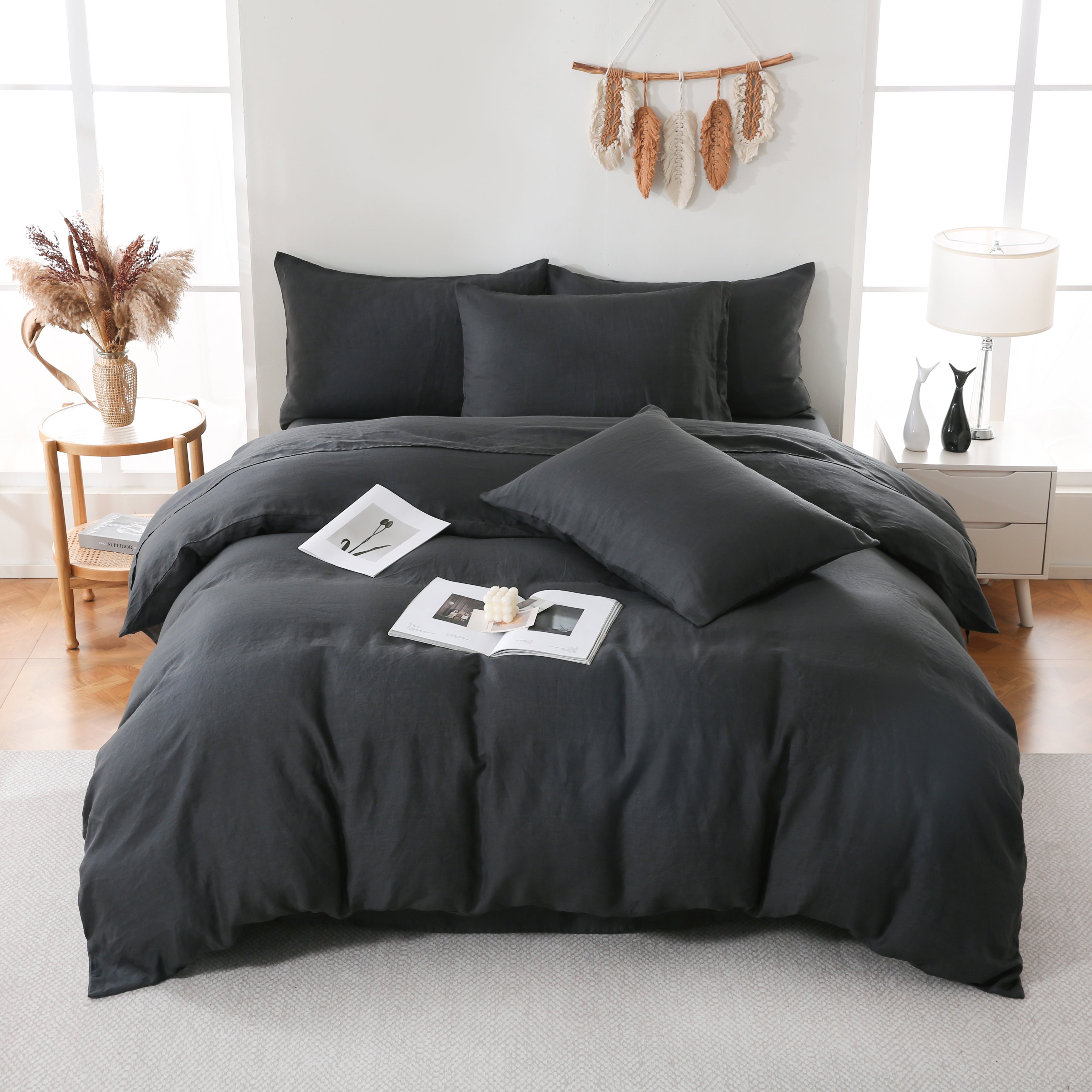 Linova Charcoal Luxury French Linen Bedding Set