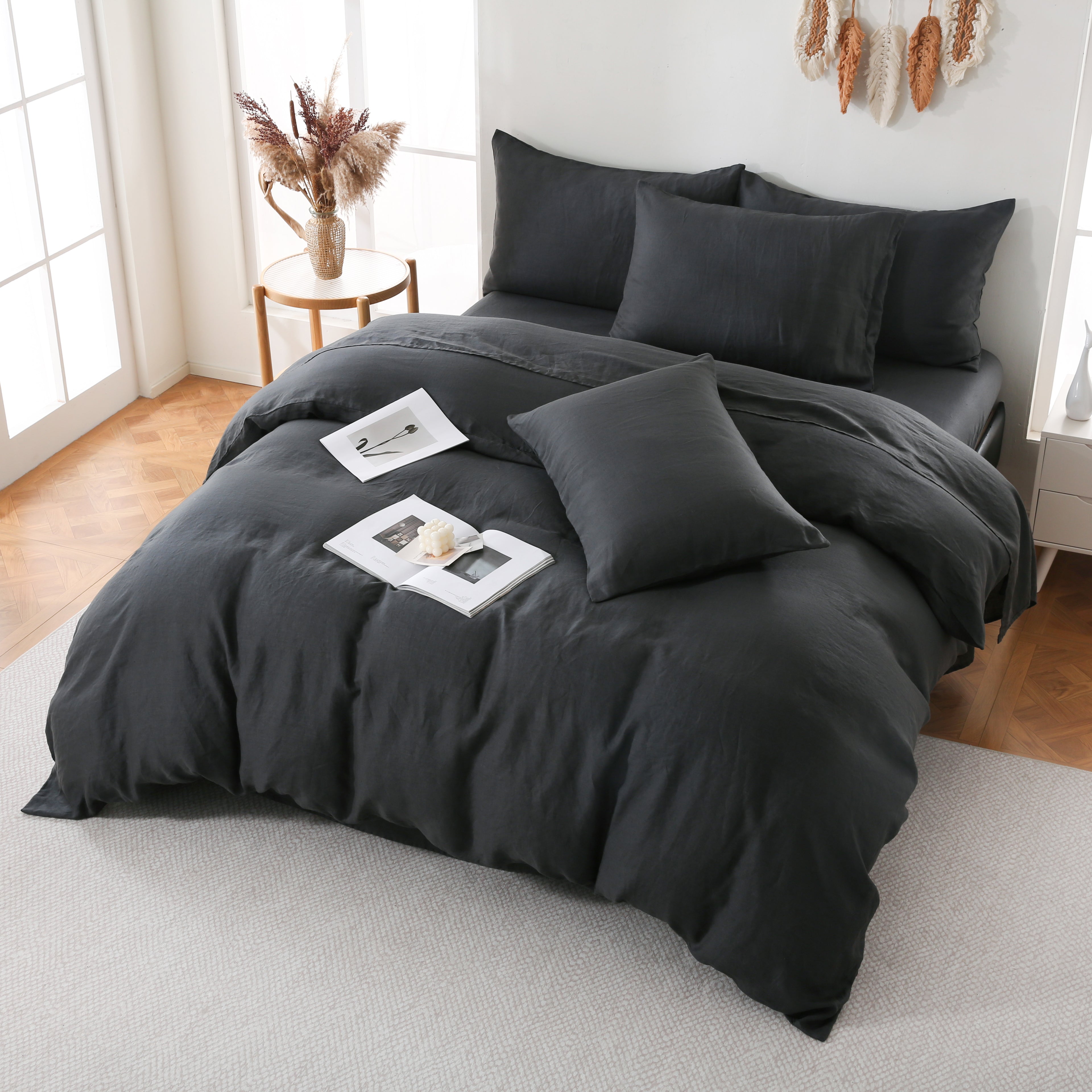 Linova Charcoal Luxury French Linen Bedding Set