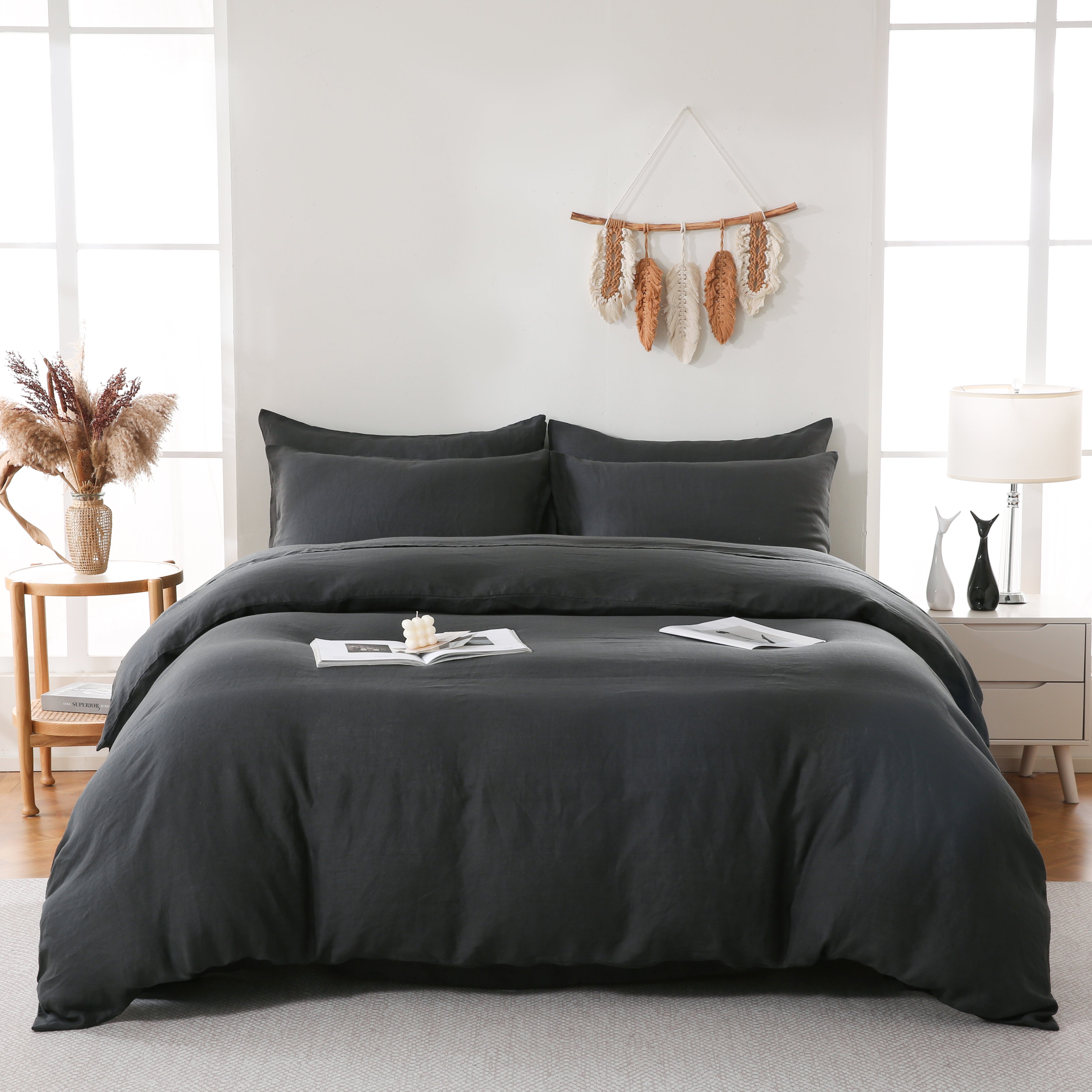 Linova Charcoal Luxury French Linen Bedding Set