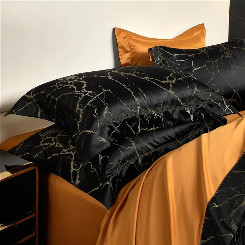 Nero Black Cotton Satin Bedding Set