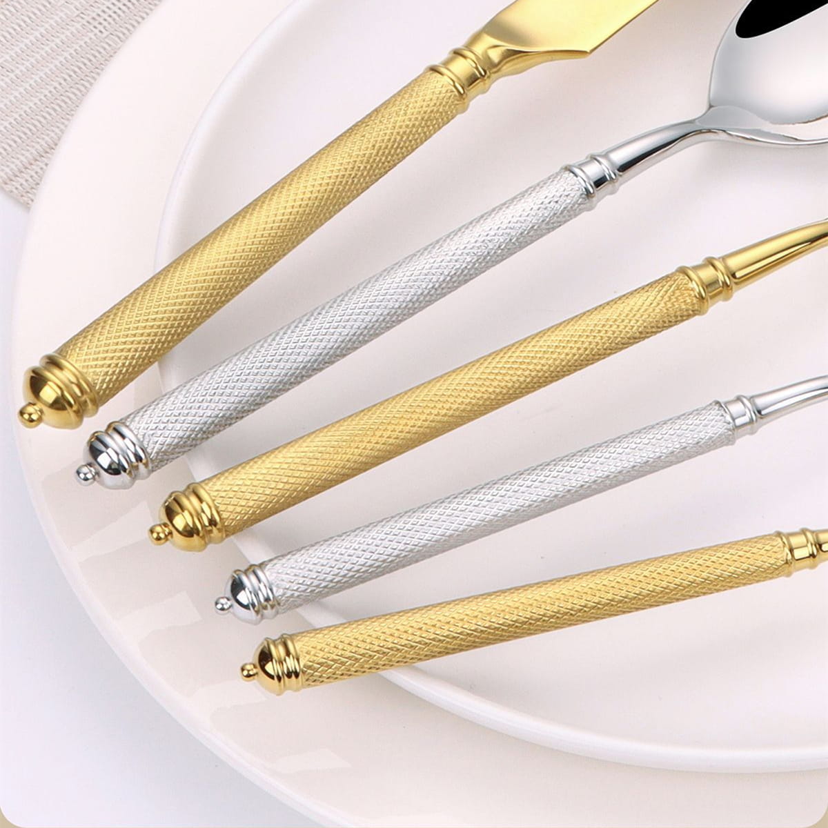 Naila Gold/Silver 18/10 Stainless Steel Cutlery Set with Textured Handle - Venetto Design Venettodesign.com