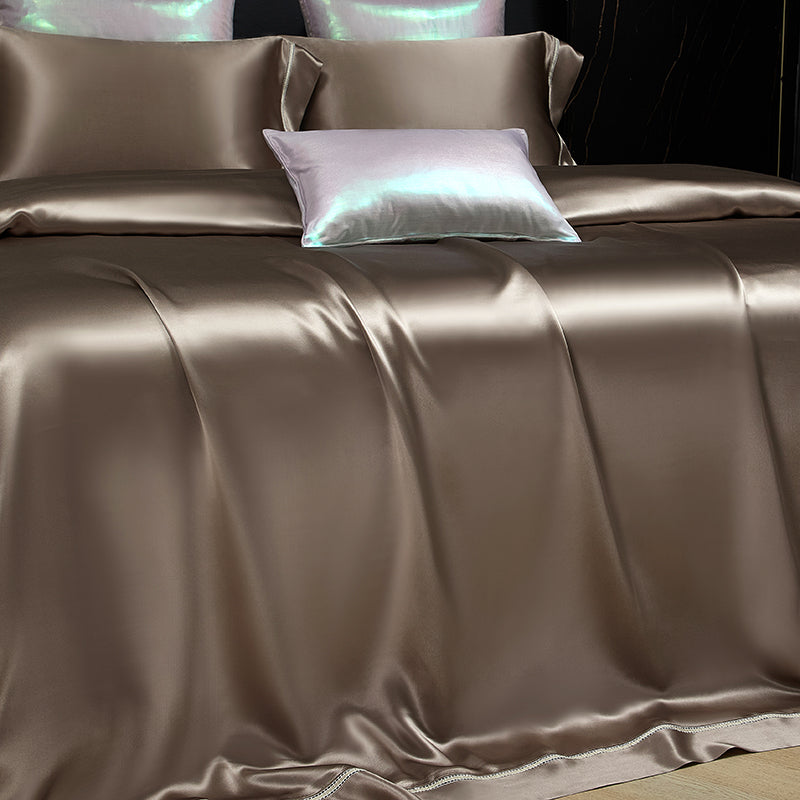 Solenne Mink Bronze Luxury 19 Momme Pure Mulberry Silk Duvet Cover Set - Venetto Design Venettodesign.com