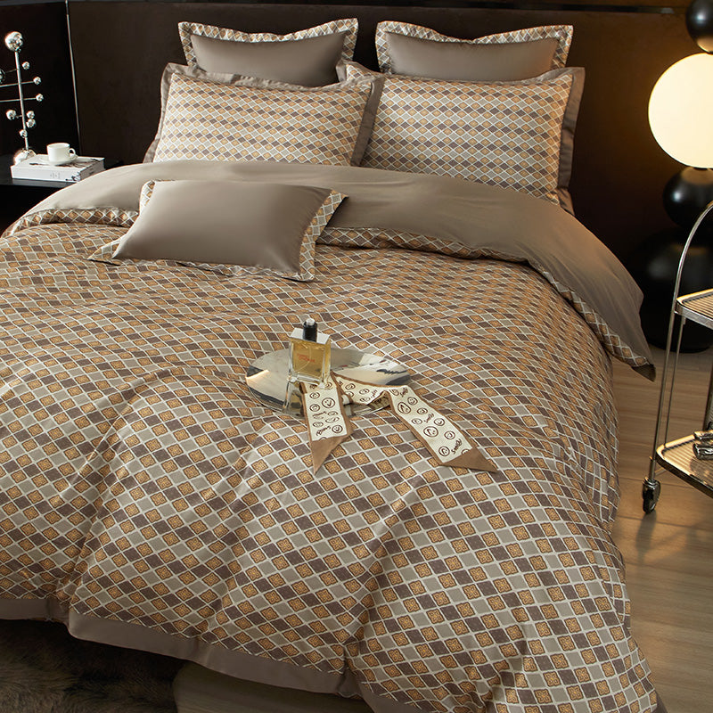 Lumiera Geometric Luxury Egyptian Cotton Duvet Cover Set with Trellis Print - Venetto Design Venettodesign.com