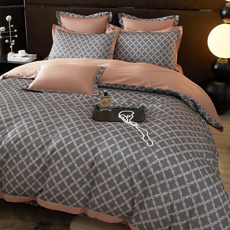 Roselle Geometric Luxury Egyptian Cotton Duvet Cover Set with Lattice Print - Venetto Design Venettodesign.com