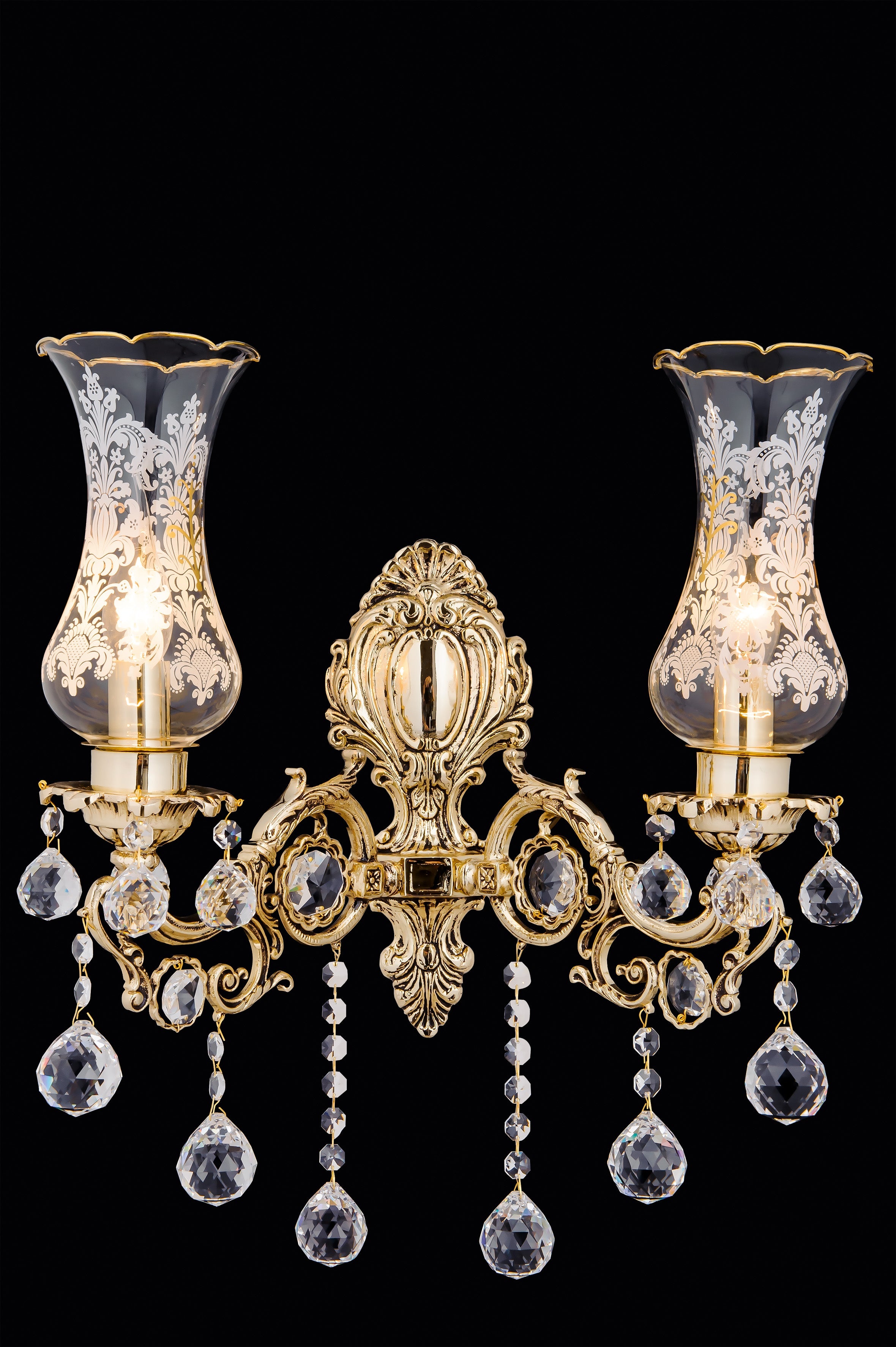 Ravenna Regal 2-Light Asfour Crystal Wall Sconce in Gold Finish