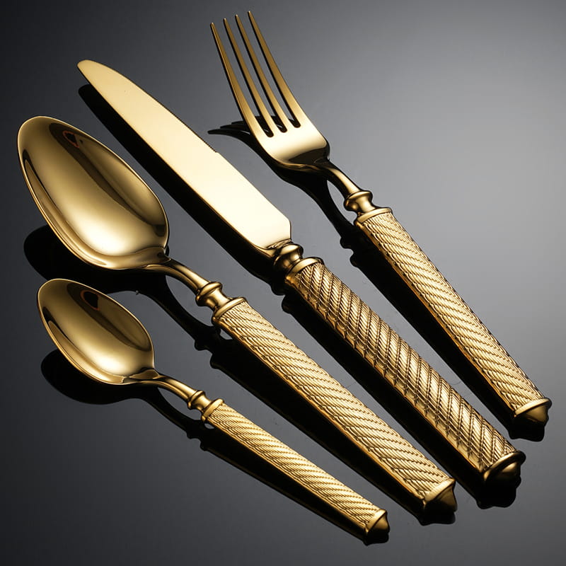 Realm Gold Luxury 18/10 Stainless Steel Cutlery Set with Crosshatched Handle - Venetto Design Venettodesign.com