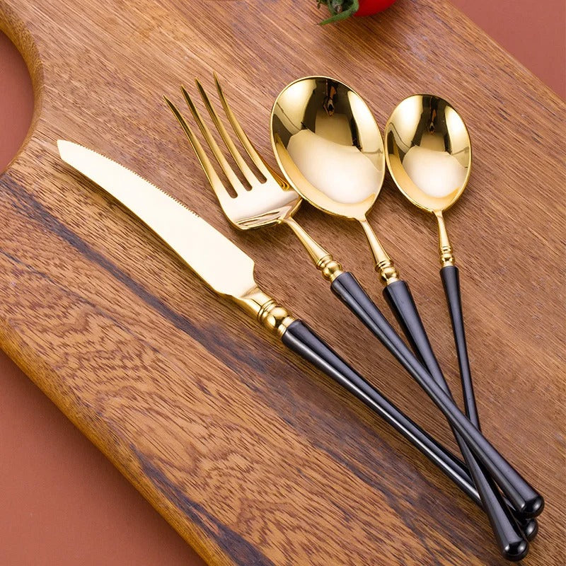 Rome Black Gold Cutlery Set