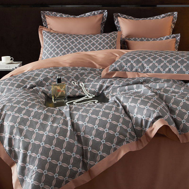 Roselle Geometric Luxury Egyptian Cotton Duvet Cover Set with Lattice Print - Venetto Design Venettodesign.com