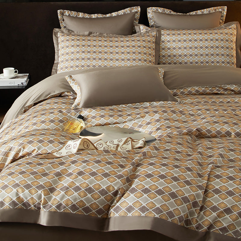 Lumiera Geometric Luxury Egyptian Cotton Duvet Cover Set with Trellis Print - Venetto Design Venettodesign.com