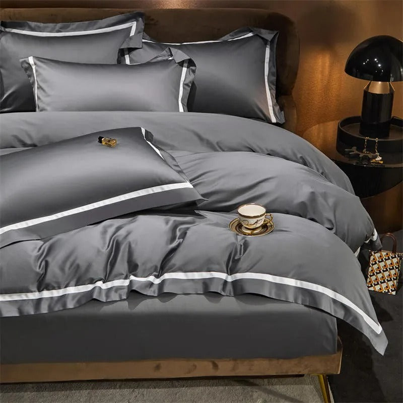 Brisa Grey Contrasting Hotel Stripe Bedding Set