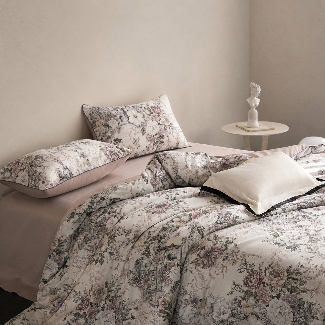 Cryria Pearl Garden Botanical Luxury Egyptian Cotton Duvet Cover Set with Floral, Baroque and European Architectural Print - Venetto Design Venettodesign.com