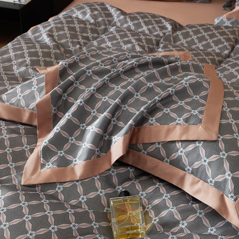 Roselle Geometric Luxury Egyptian Cotton Duvet Cover Set with Lattice Print - Venetto Design Venettodesign.com